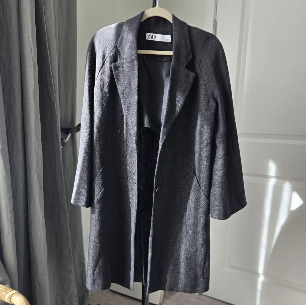 Zara Women's Gray Long Jacket With Bell Sleeves Size XS